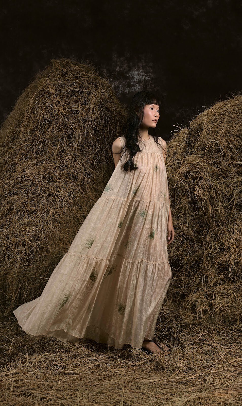 TRẢNG CỎ ORGANZA HAND-PAINTED RUFFLED DRESS